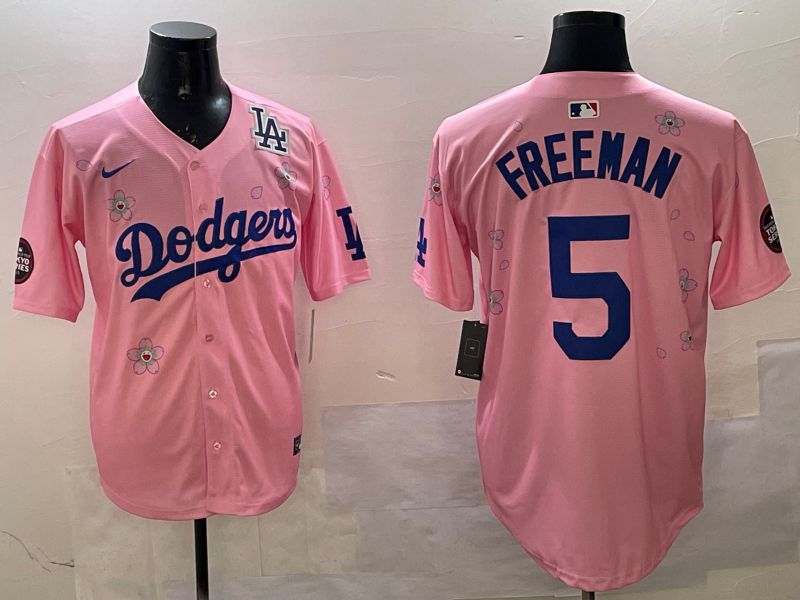 Men Los Angeles Dodgers #5 Freeman Pink Sakura Edition 2025 Nike MLB Jersey style 4->los angeles dodgers->MLB Jersey
